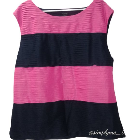 Ann Taylor Pink and Navy Pleated Tank Style Blouse Size XXL - Picture 7 of 8